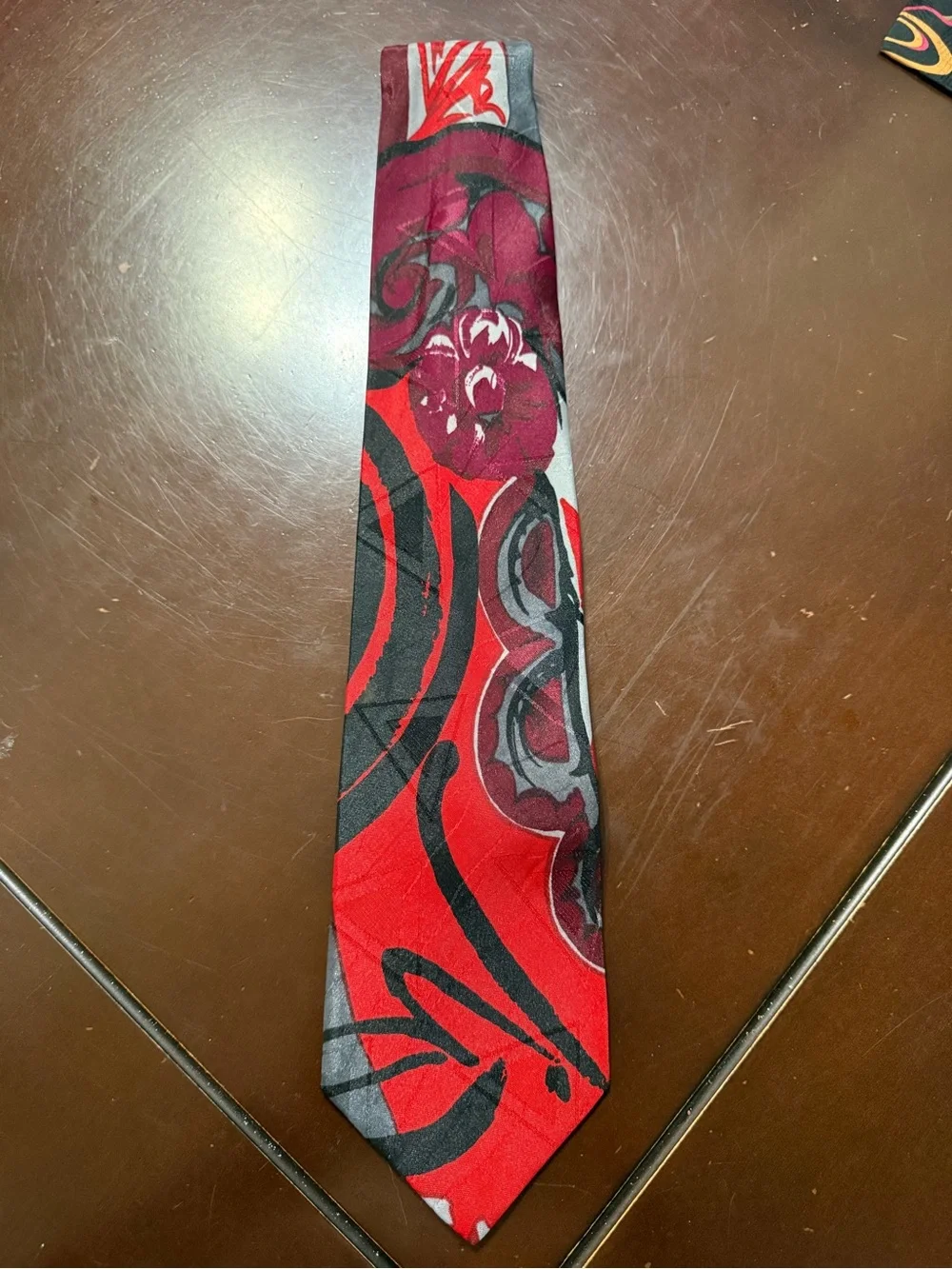 Pierre Balmain Red and Black Floral Abstract Men's Tie